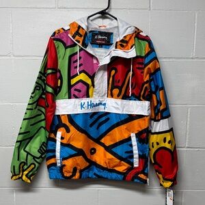 Members Only x Keith Haring Colorful Statue of Liberty NY Art Windbreaker Jacket